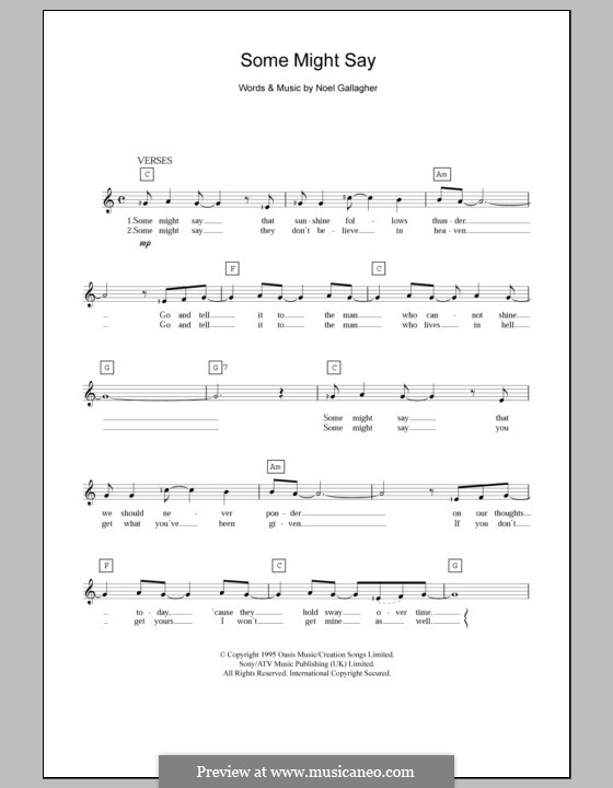 Some Might Say (Oasis): For keyboard by Noel Gallagher