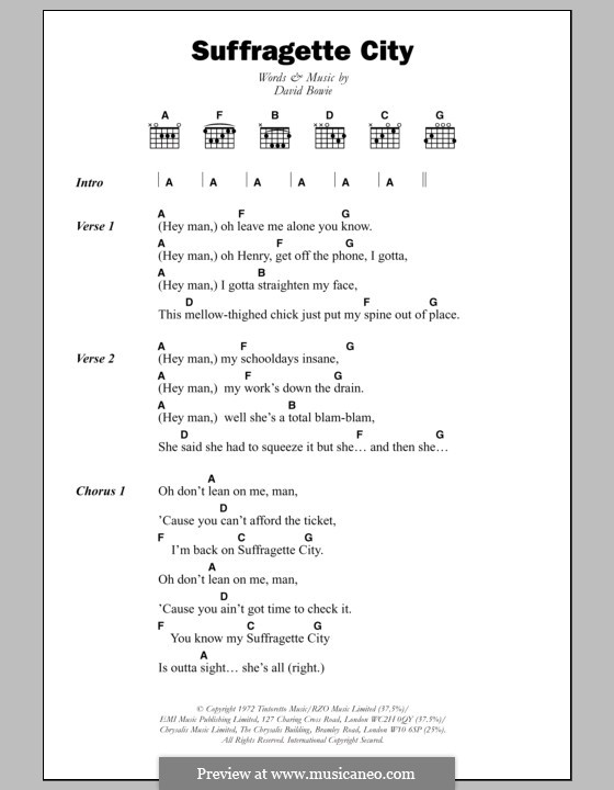 Suffragette City: Lyrics and chords by David Bowie