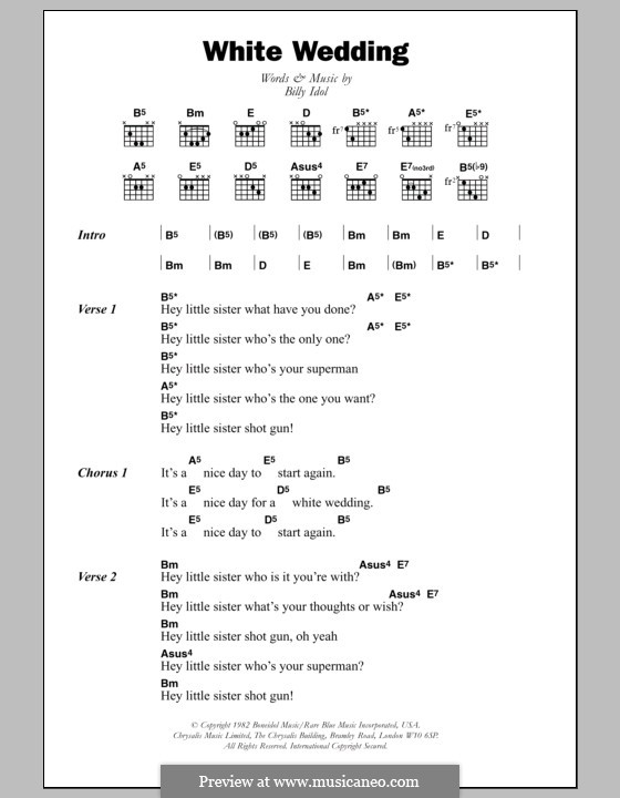 White Wedding: Lyrics and chords by Billy Idol