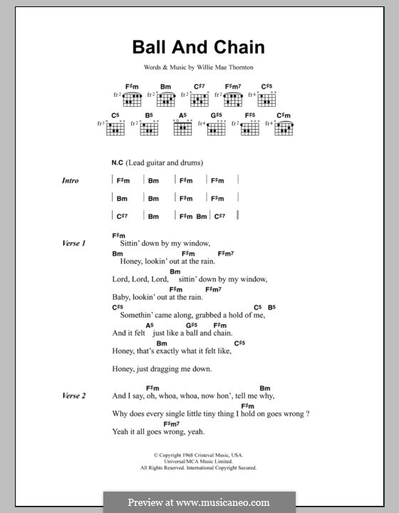 Ball and Chain (Janis Joplin): Lyrics and chords by Willie Mae Thornton