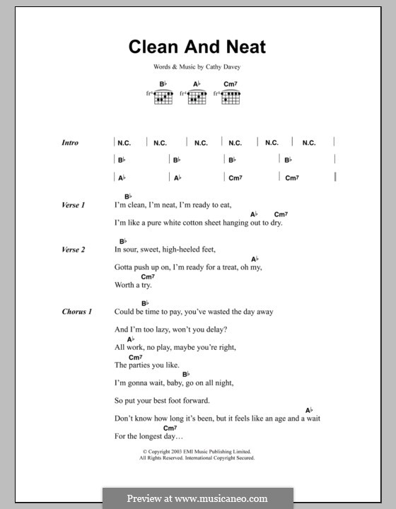 Clean and Neat: Lyrics and chords by Cathy Davey