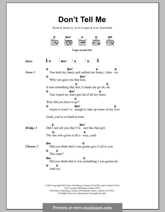 Don't Tell Me (Avril Lavigne): Lyrics and chords by Evan Taubenfeld