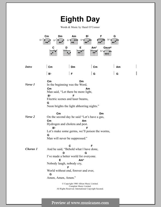 Eighth Day: Lyrics and chords by Hazel O'Connor