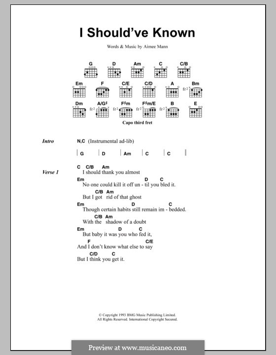 I Should've Known: Lyrics and chords by Aimee Mann