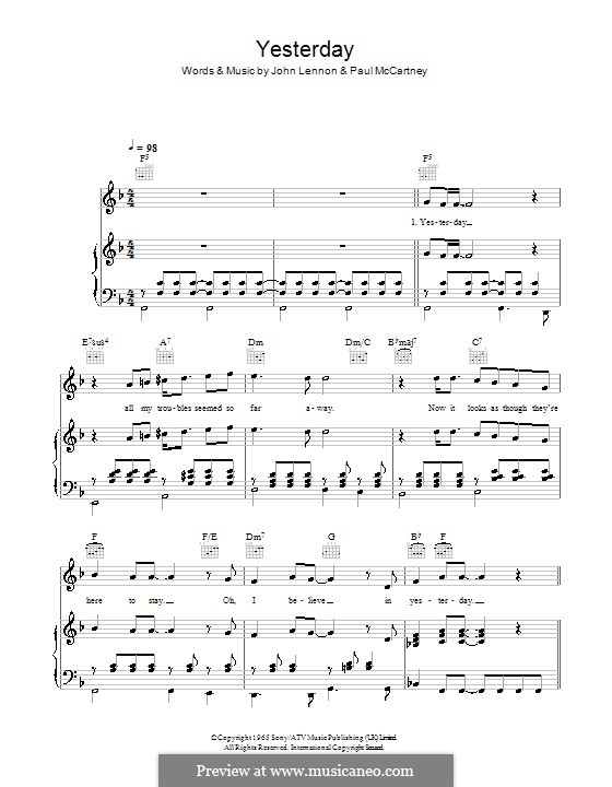 Vocal version (Yesterday (The Beatles)) by J. Lennon, P. McCartney on ...