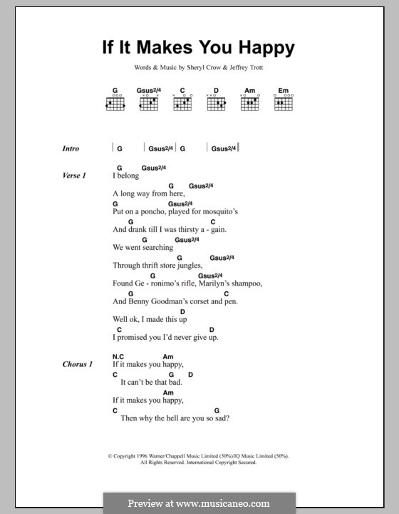 If It Makes You Happy: Lyrics and chords by Jeffrey Trott, Sheryl Crow