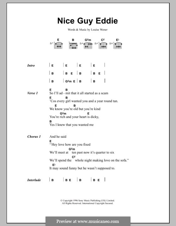 Nice Guy Eddie (Sleeper): Lyrics and chords by Louise Wener