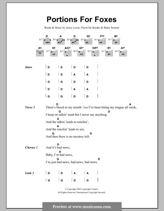 Portions for Foxes (Rilo Kiley): Lyrics and chords by Blake Sennett, Jenny Lewis, Pierre De Reeder