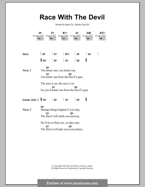 Race with the Devil (Girlschool): Lyrics and chords by Adrian Gurvitz
