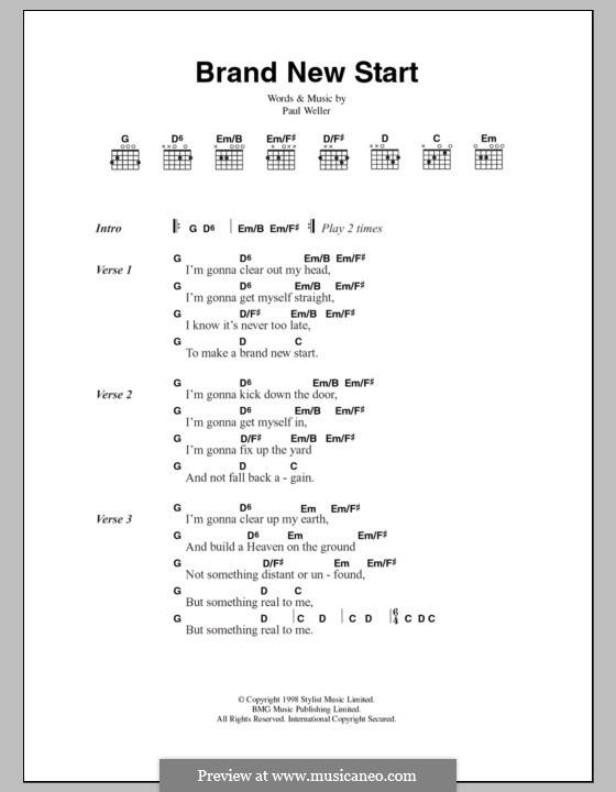 Brand New Start: Lyrics and chords by Paul Weller