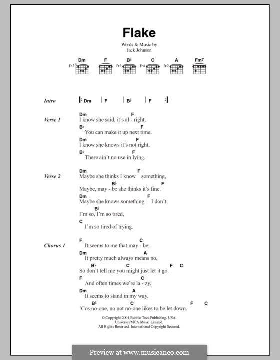 Flake: Lyrics and chords by Jack Johnson