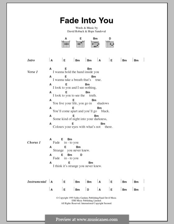 Fade Into You (Mazzy Star): Lyrics and chords by David Roback, Hope Sandoval