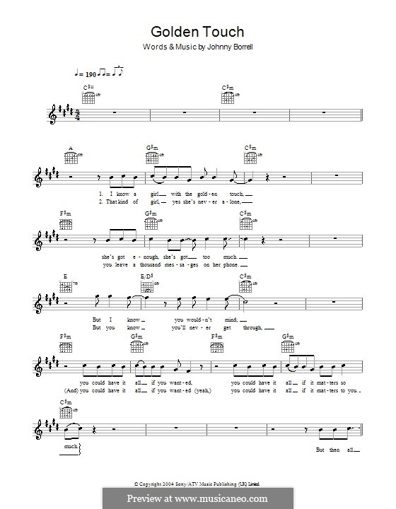 Golden Touch (Razorlight): Melody line, lyrics and chords by Johnny Borrell