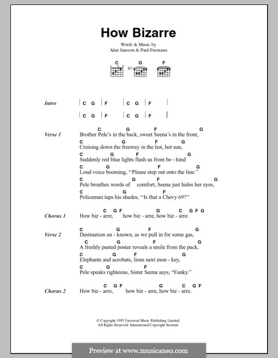 How Bizarre (OMC): Lyrics and chords by Alan Jansson, Paul Fuemana