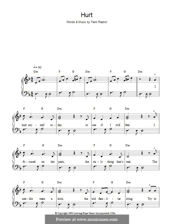Hurt (Nine Inch Nails) by T. Reznor - sheet music on MusicaNeo Hurt (Nine Inch Nails) by T. Reznor - sheet music on MusicaNeo