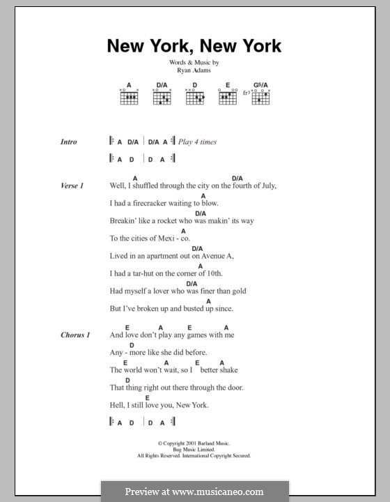 New York, New York: Lyrics and chords by Ryan Adams