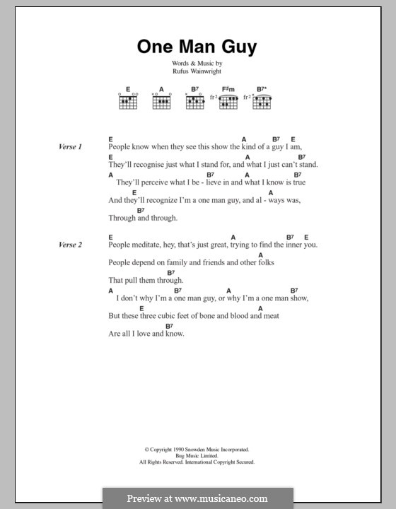 One Man Guy: Lyrics and chords by Rufus Wainwright