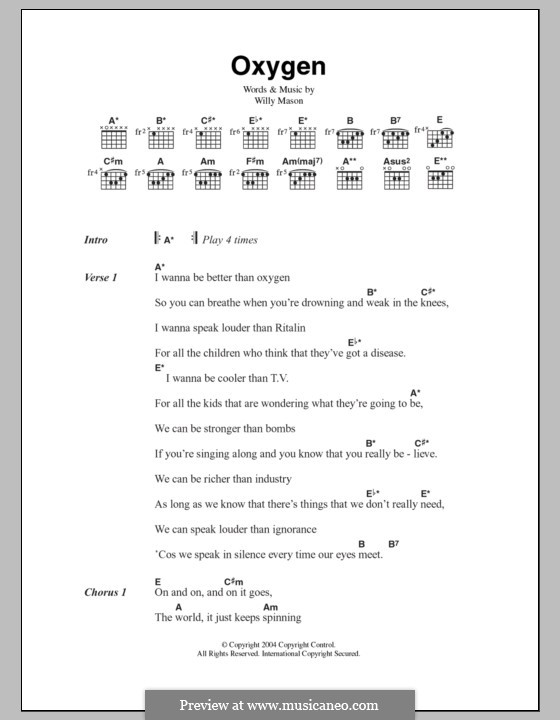 Oxygen: Lyrics and chords by Willy Mason