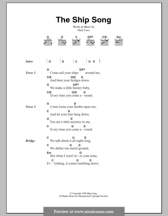 The Ship Song: Lyrics and chords by Nick Cave