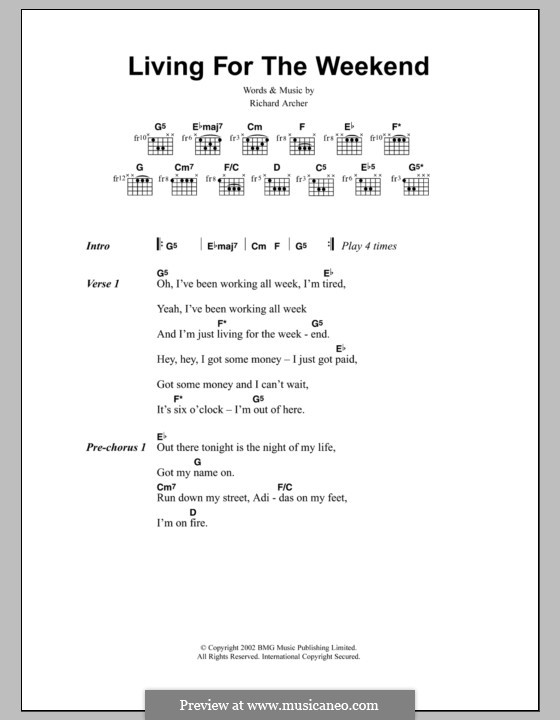 Living for the Weekend (Hard-Fi): Lyrics and chords by Richard Archer