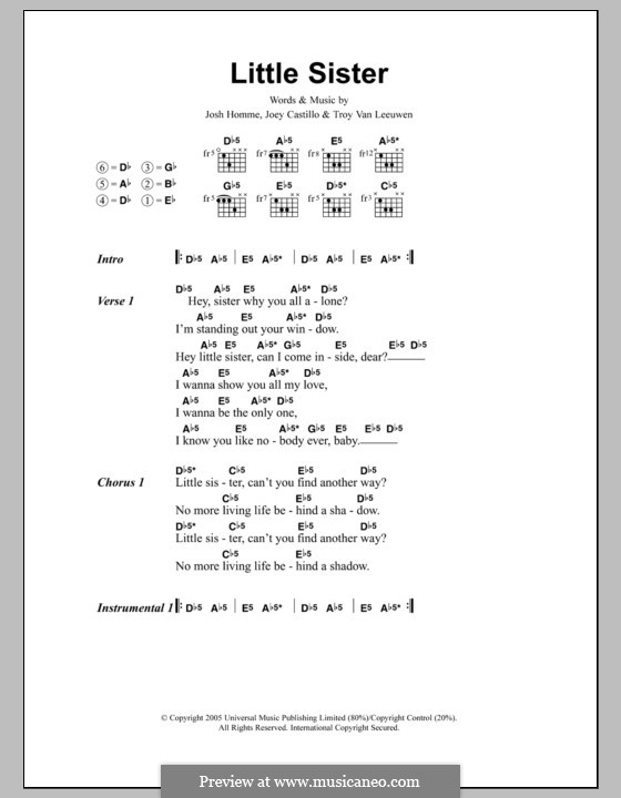 Little Sister (Queens of the Stone Age): Lyrics and chords by Joey Castillo, Joshua Homme, Troy Van Leeuwen