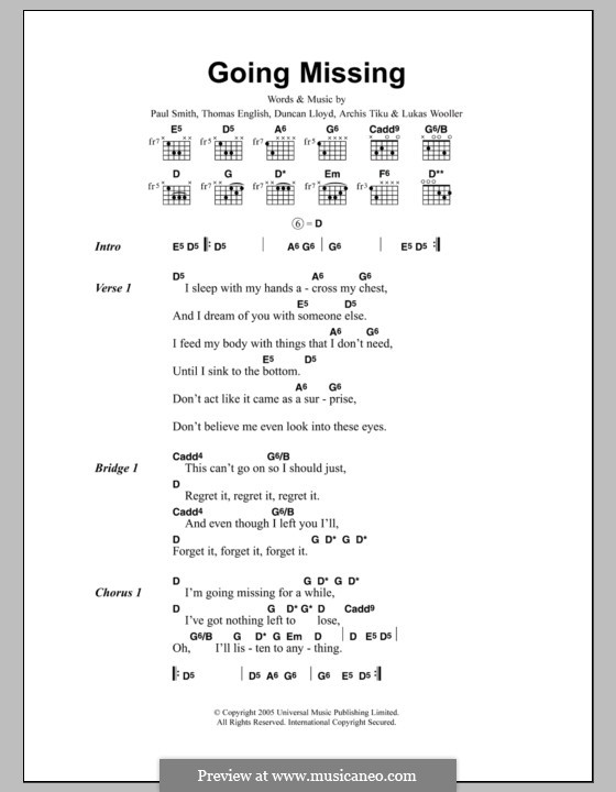 Going Missing (Maximo Park): Lyrics and chords by Thomas Dunn English, Archis Tiku, Duncan Lloyd, Paul Smith