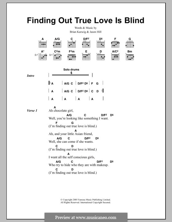 Finding Out True Love Is Blind (Louis XIV): Lyrics and chords by Brian Karscig, Jason Hill