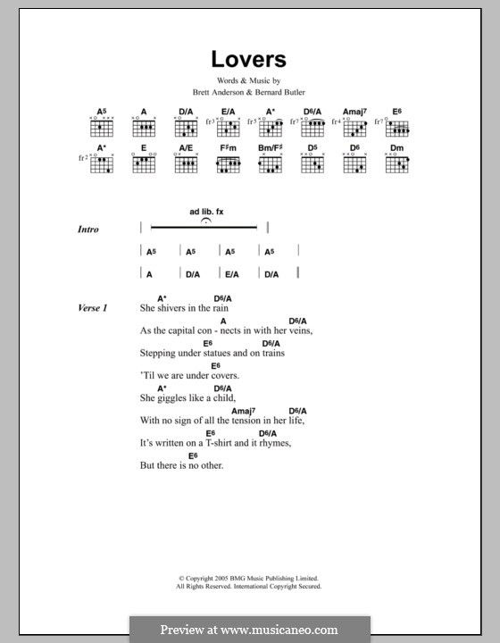 Lovers (The Tears): Lyrics and chords by Bernard Butler, Brett Anderson
