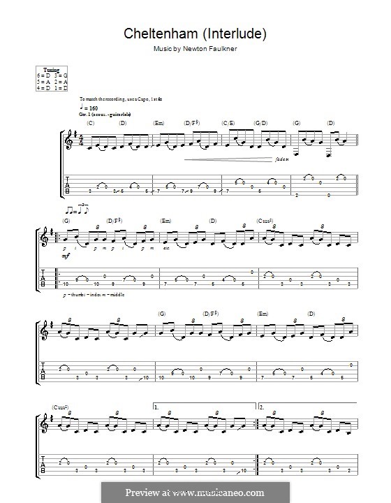 Cheltenham (Interlude): For guitar with tab by Newton Faulkner