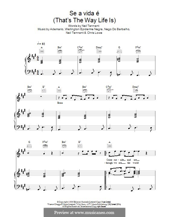 Se a vida é (That's the Way Life Is): For voice and piano or guitar (The Pet Shop Boys) by Ademario, Chris Lowe, Nego Do Barbalho, Neil Tennant, Wellington Epiderme Negra