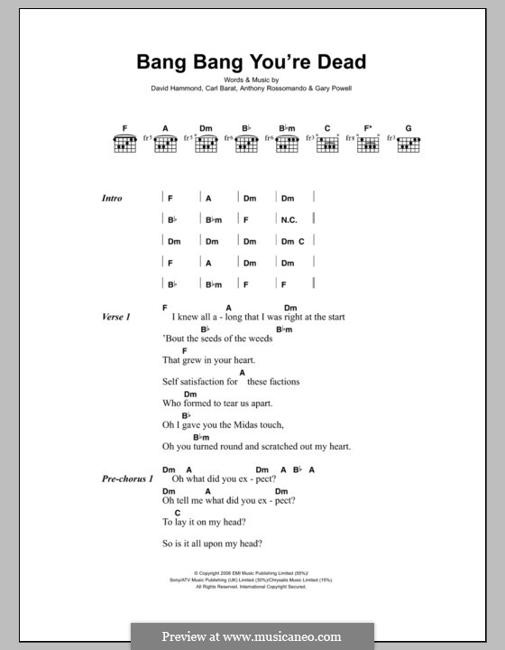 Bang Bang You're Dead (Dirty Pretty Things): Lyrics and chords by Anthony Rossomando, Carl Barat, David Hammond, Gary Powell