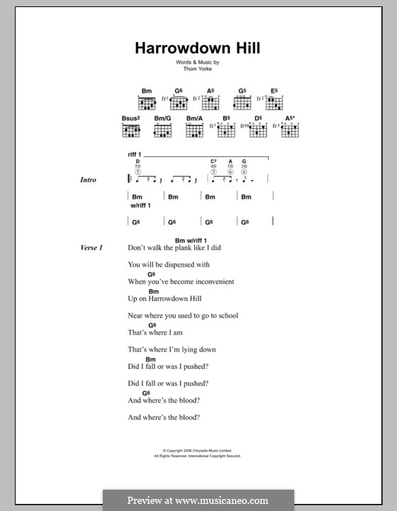 Harrowdown Hill: Lyrics and chords by Thomas Yorke