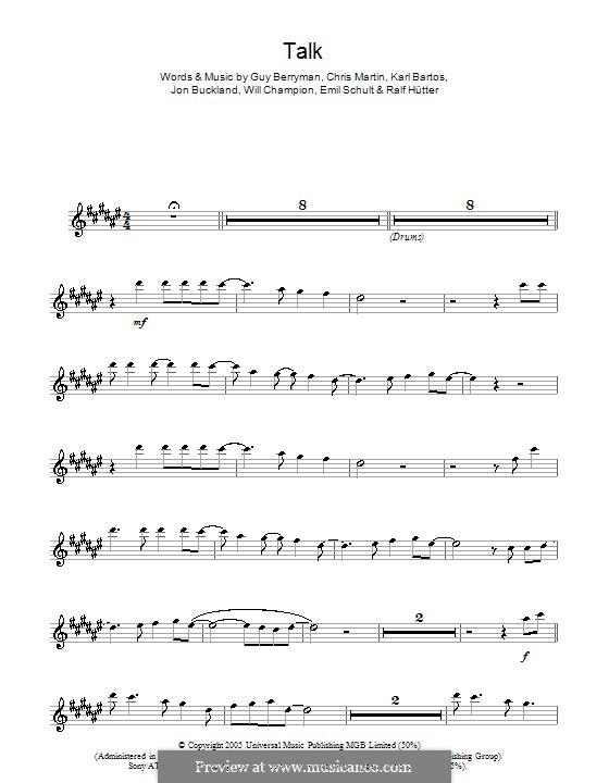 Talk (Coldplay): For alto saxophone by Chris Martin, Emil Schult, Guy Berryman, Jonny Buckland, Karl Bartos, Ralf Hütter, Will Champion