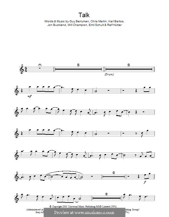 Talk (Coldplay): For flute by Chris Martin, Emil Schult, Guy Berryman, Jonny Buckland, Karl Bartos, Ralf Hütter, Will Champion