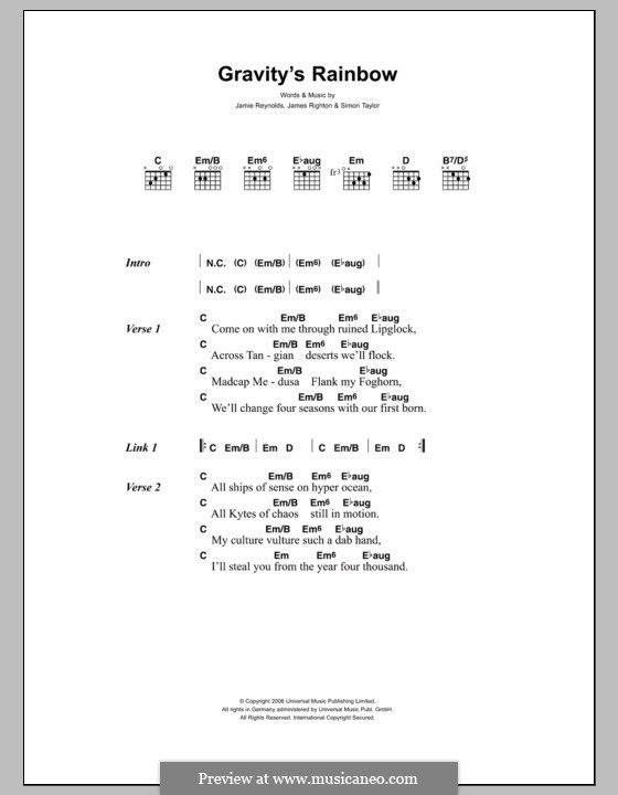 Gravity's Rainbow (Klaxons): Lyrics and chords by James Righton, Jamie Reynolds, Simon Taylor