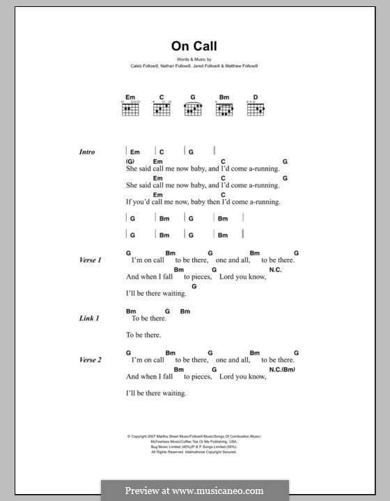 On Call (Kings of Leon) by A.C. Followill, J. Followill, M. Followill