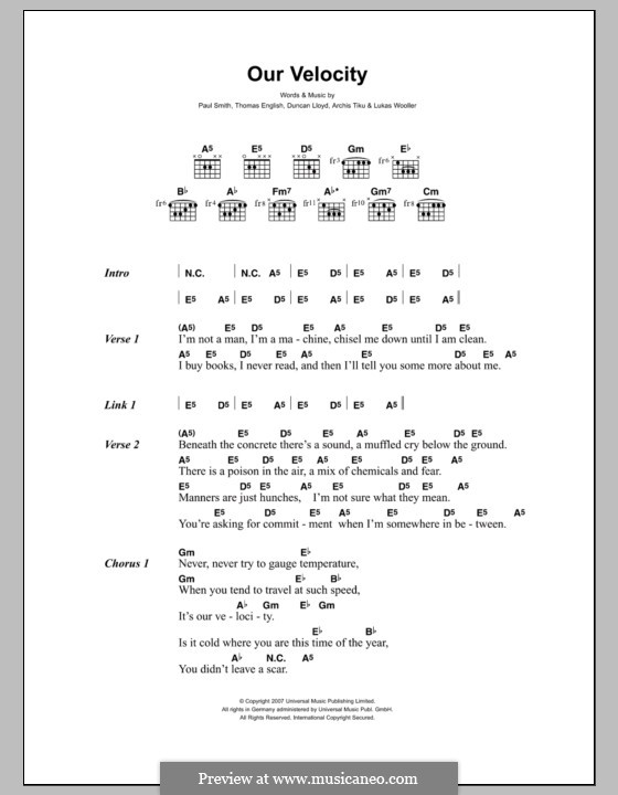 Our Velocity (Maximo Park): Lyrics and chords by Thomas Dunn English, Archis Tiku, Duncan Lloyd, Lukas Wooller, Paul Smith