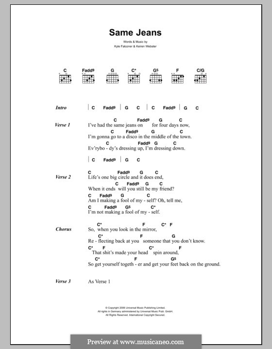 Same Jeans (The View): Lyrics and chords by Keiren Webster, Kyle Falconer