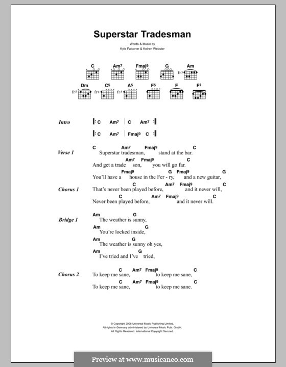 Superstar Tradesman (The View): Lyrics and chords by Keiren Webster, Kyle Falconer