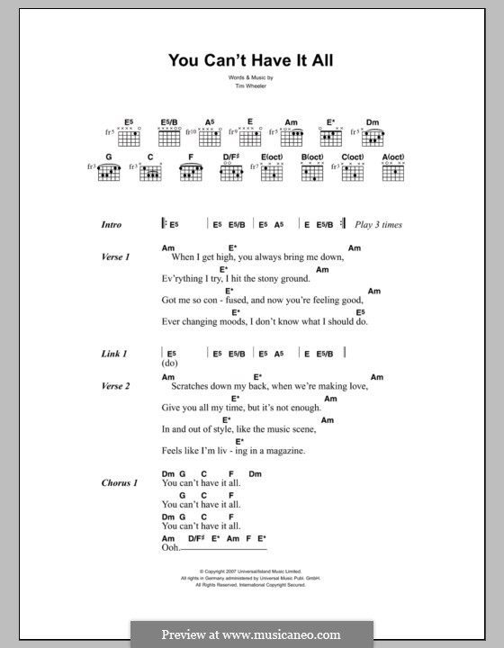 You Can't Have It All (Ash): Lyrics and chords by Tim Wheeler