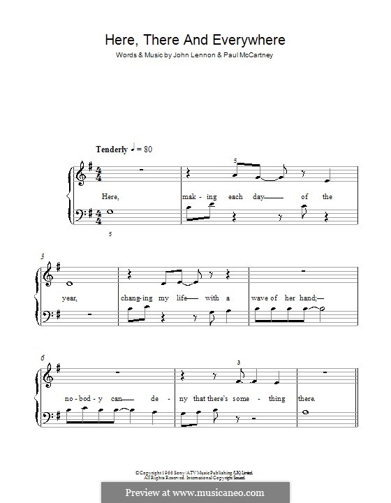 Here, There and Everywhere (The Beatles): For easy piano (G Major) by John Lennon, Paul McCartney