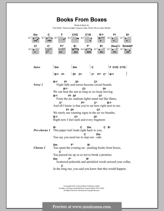 Books from Boxes (Maximo Park): Lyrics and chords by Thomas Dunn English, Archis Tiku, Duncan Lloyd, Lukas Wooller, Paul Smith