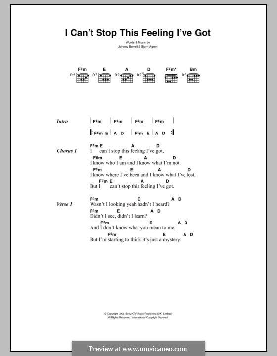 Can't Stop This Feeling I've Got (Razorlight): Lyrics and chords by Björn Ågren, Johnny Borrell