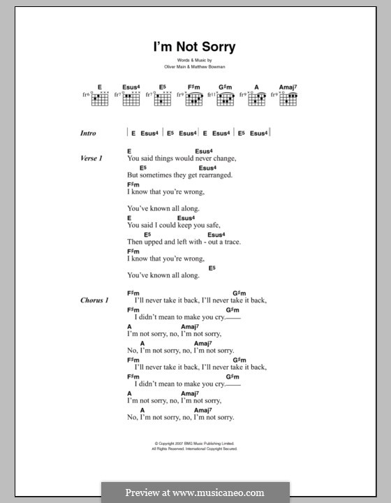 I'm Not Sorry (The Pigeon Detectives): Lyrics and chords by Matthew Bowman, Oliver Main