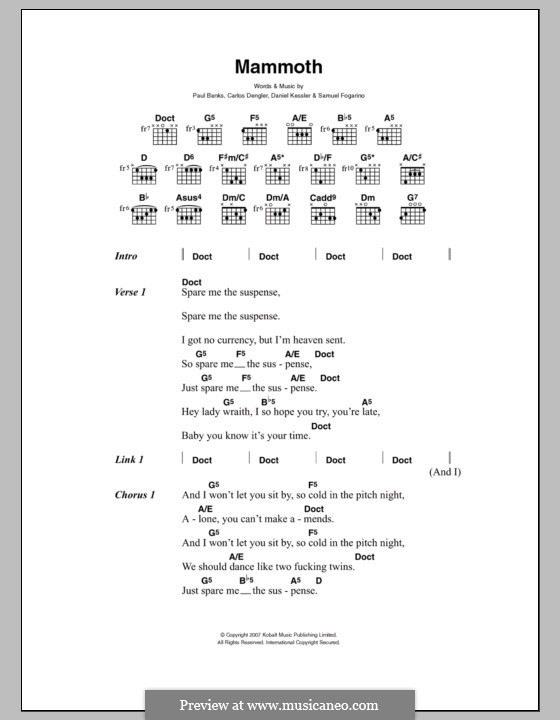 Mammoth (Interpol): Lyrics and chords by Carlos Dengler, Daniel Kessler, Paul Banks, Samuel Fogarino