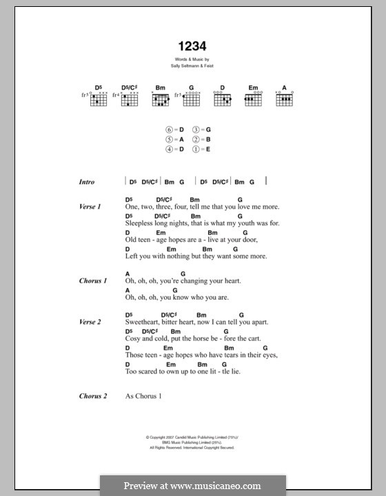 1234: Lyrics and chords by Leslie Feist, Sally Seltmann