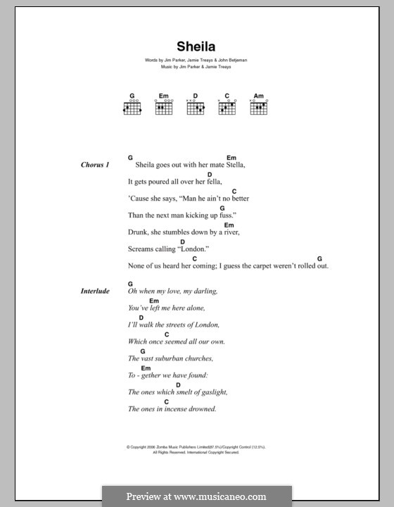 Sheila (Jamie T): Lyrics and chords by Jamie Treays, Jim Parker