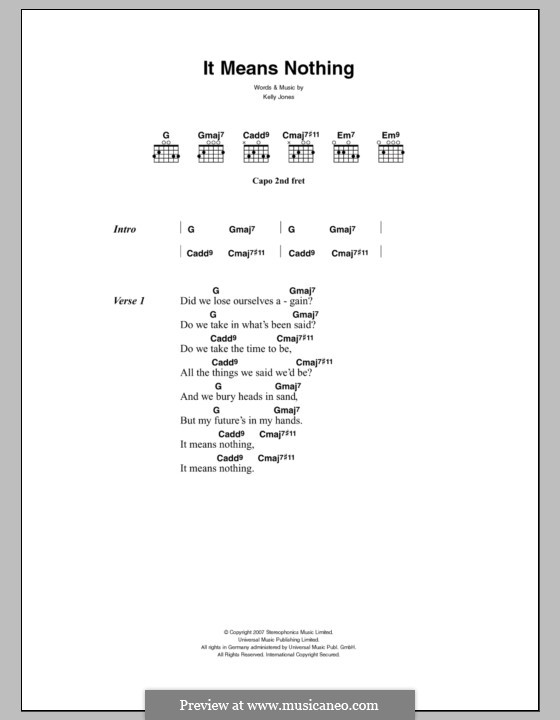 It Means Nothing (Stereophonics): Lyrics and chords by Kelly Jones