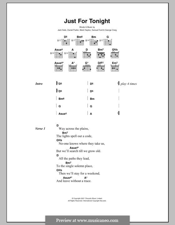 Just for Tonight (One Night Only): Lyrics and chords by George A. Craig, Daniel Parkin, Jack Sails, Mark Hayton, Samuel Ford