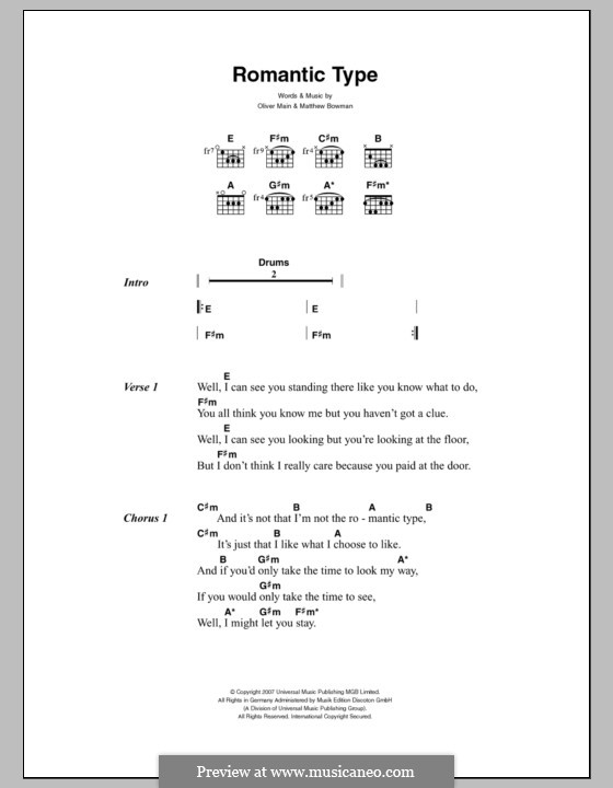 Romantic Type (The Pigeon Detectives): Lyrics and chords by Matthew Bowman, Oliver Main